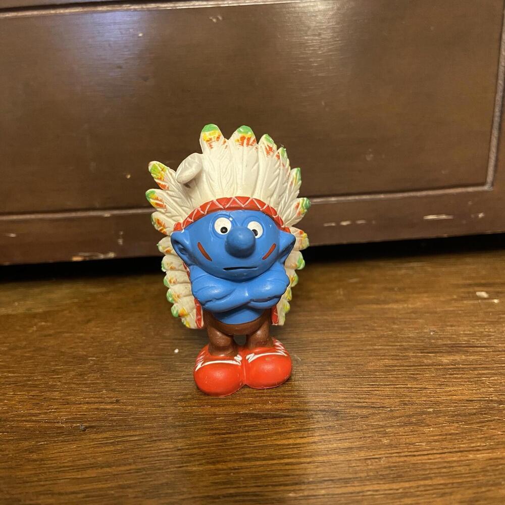 Vtg 1982 Indian Chief Super Smurf Peyo Schleich Smurfs Nostalgia Figurine Toy